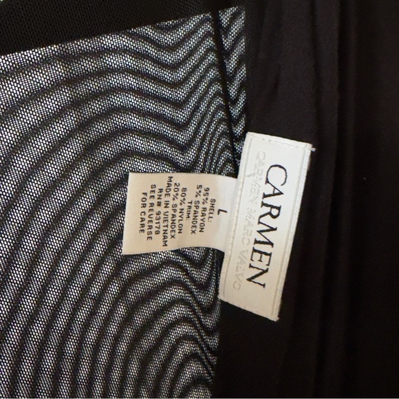 Carmen Elegant Black Drape Top with Mesh Large - Picture 4 of 7